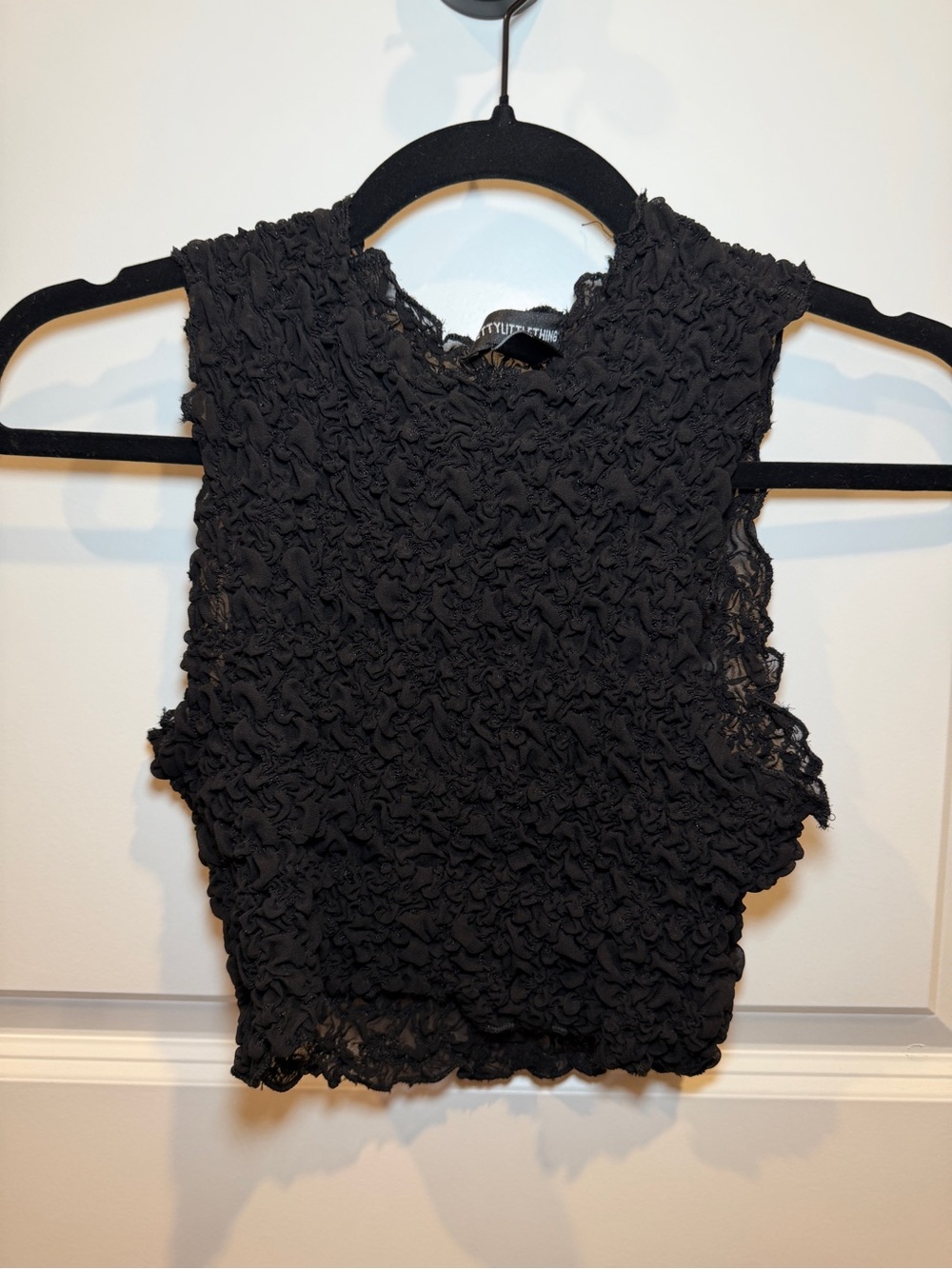 PrettyLittleThing Black Textured Crop Top